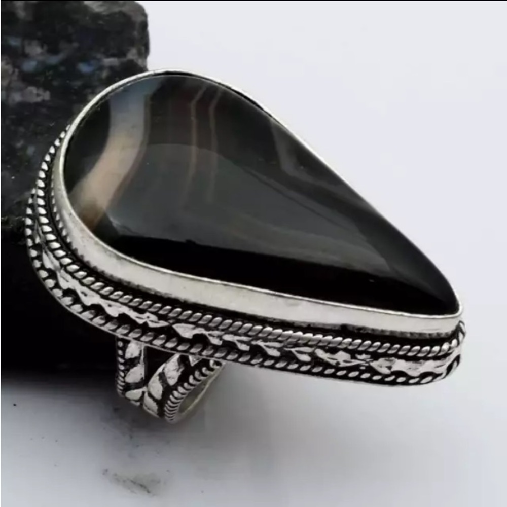 Botswana Agate Gemstone Antique Design Ring Jewelry Size-7 Handcrafted NWT